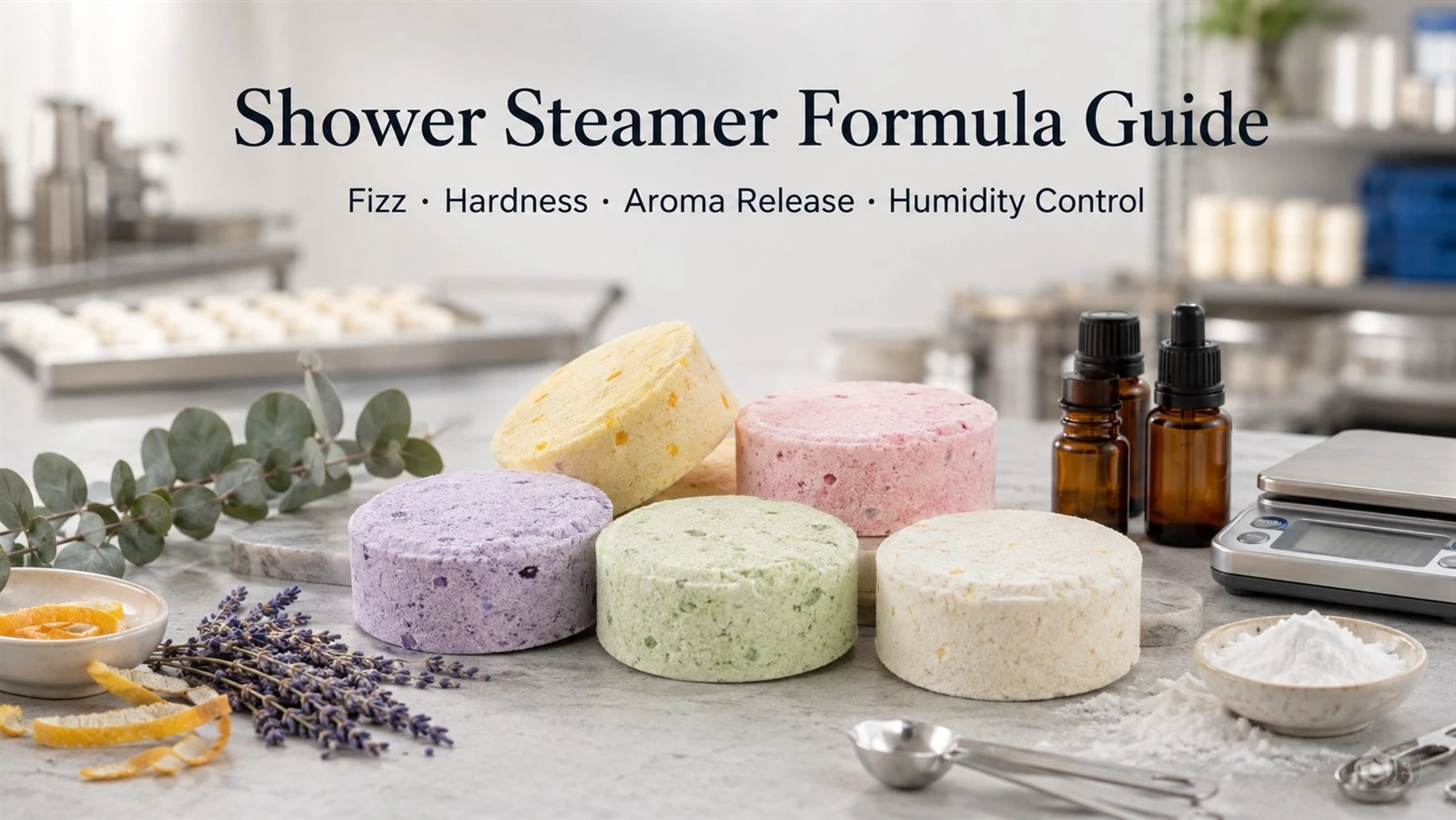 Shower steamer formula development for fizz hardness aroma release and humidity control Shower steamer formula development for fizz hardness aroma release and humidity control